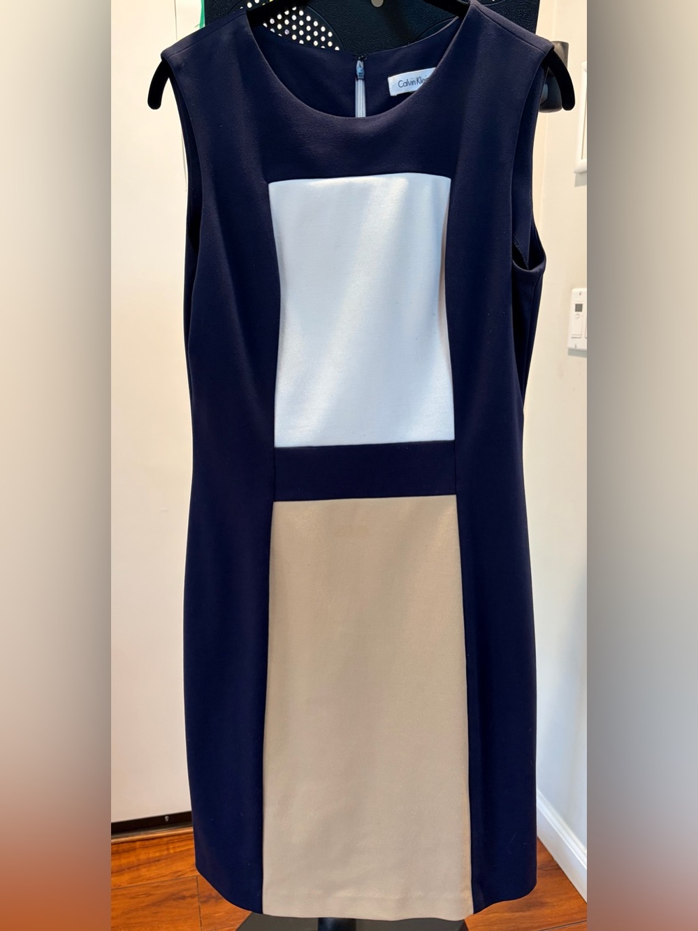 Calvin Klein Navy Colorblock Midi Dress with White and Beige Panels